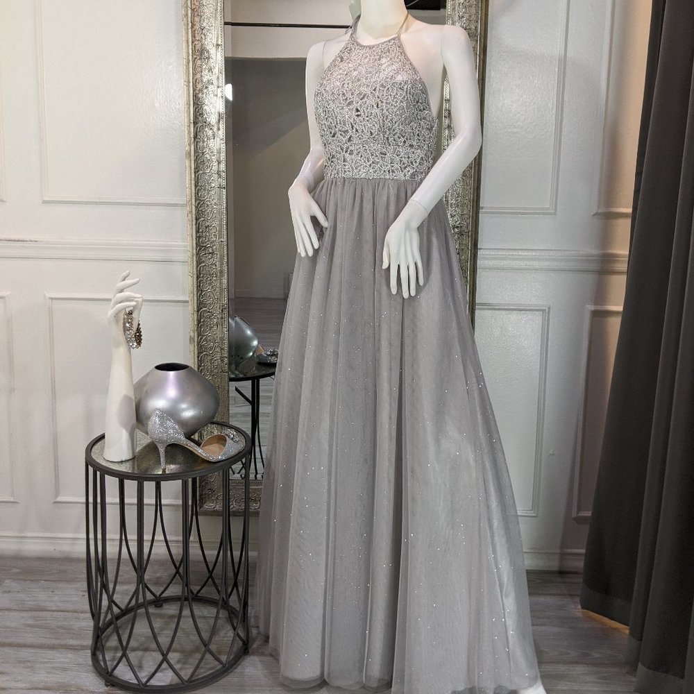 Silver Formal Evening Prom Dress Gown